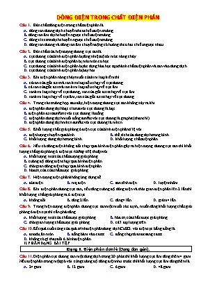 45 Câu trắc nghiệm Vật lý 12 - Dòng điện trong chất điện phân (Có đáp án)